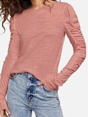 Free People We The Free Natasha Ruched Long Sleeve Tee - Blush - Size Small
